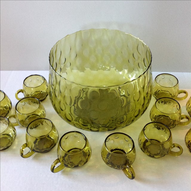 MidCentury Green Glass Punch Bowl Set Chairish