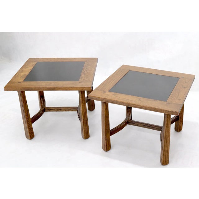 Mid-Century Modern Arts & Crafts Oak Tapered Legs Square Side End Tables with Slate Tops - a Pair For Sale - Image 3 of 11
