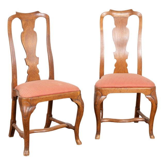 Pair, Late 18th Century Danish Oak Rococo Side Chairs For Sale