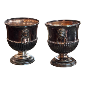 19th Century Pair of Silver Plate Wine Coolers With Lion-Mask Ring Handles