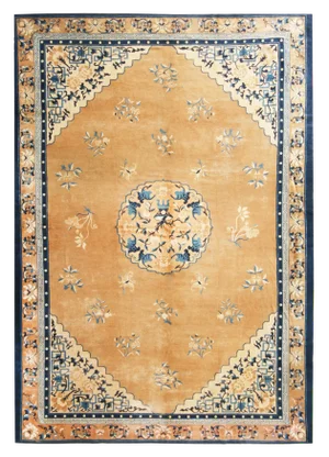 Antique Peking Traditional Gold and Blue Wool Rug - 9′ × 12′8″
