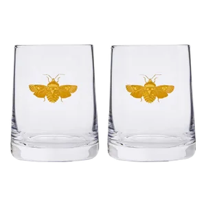 Spode Creatures Of Curiosity Gold Moth Double Old Fashioned Glasses 12 oz., Set of 2