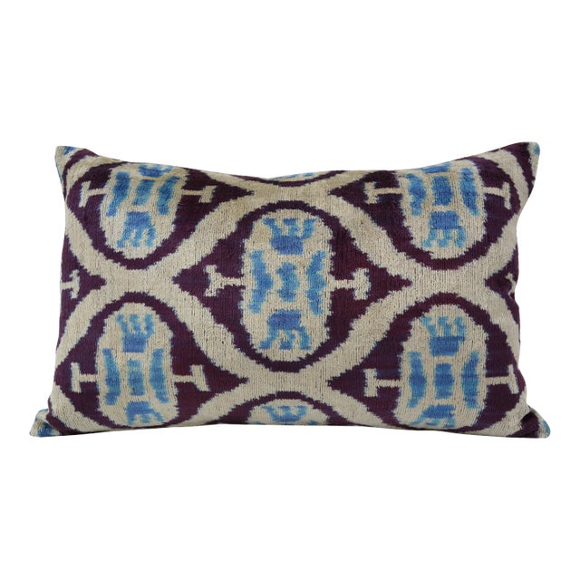 Silk Uzbek Ikat Velvet Hand Made Pillow Cushion For Sale