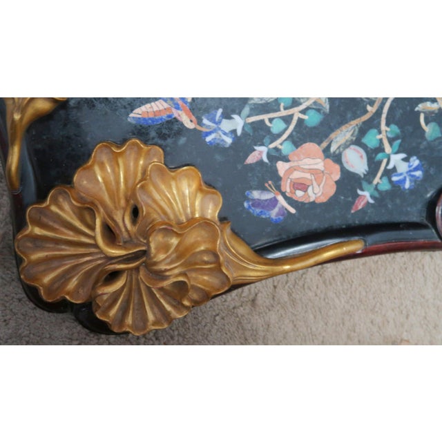 Exquisite Pietra Dura (Pietra Dure) Rendition of Flowers, Birds, Butterflies, Framed With Lovely Shaped Wood Frame With Molded Flowers, by N. Luedtke For Sale - Image 9 of 15