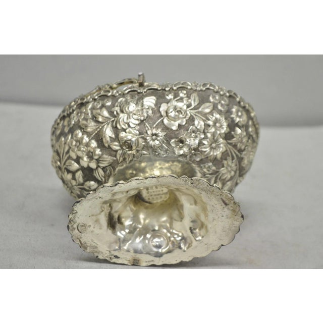 Antique Victorian Japanese Silver Plated Rose Flower Repousse Nut Bowl Dish For Sale - Image 13 of 16
