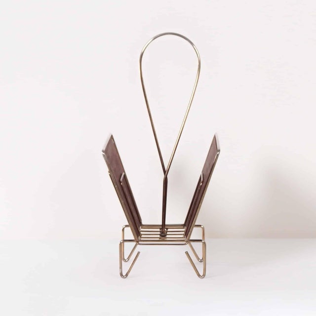 Mid-Century Magazine Holder in Brass and Teak, 1950s For Sale - Image 6 of 8