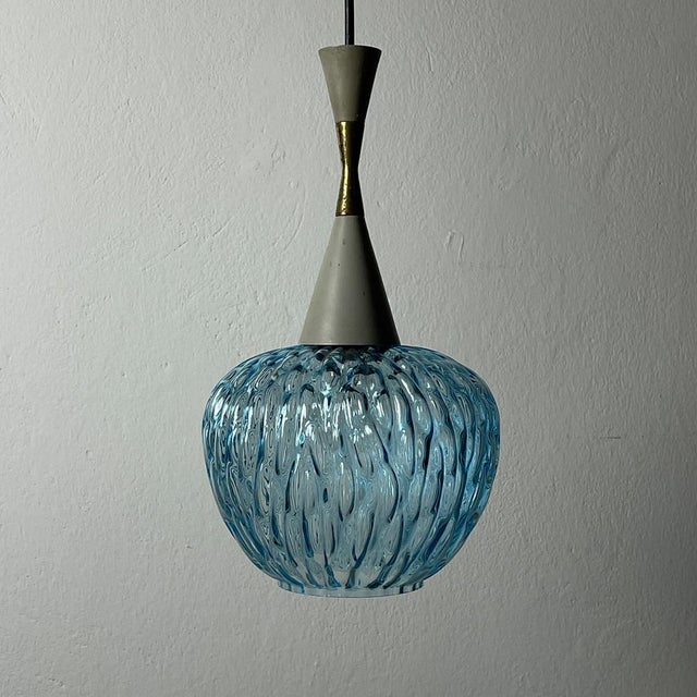 Blue Vintage Blue Murano Pendant Lamp from Stilnovo, 1950s For Sale - Image 8 of 15