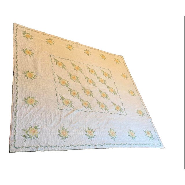 Antique Handmade Embroidered Quilt – Floral Folk Art Bedspread, Reversible, 92” X 95” For Sale - Image 11 of 13