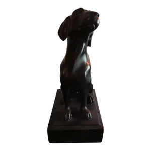 1980s Solid Bronze Retriever Figurine Statue on Pedestal