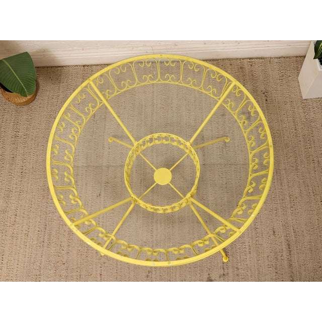 Yellow Mid 20th Century Styled After Arthur Umanoff Vintage Yellow Patio Dining Set With Glass Top Table and Four Chairs For Sale - Image 8 of 12