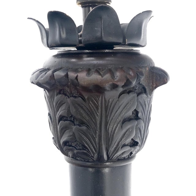 Large 51" Tall Foo Lions Fine Carved Mahogany Floor Lamp Base For Sale - Image 11 of 12