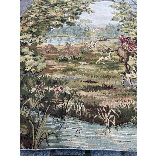Vintage French Jacquard Tapestry with Hunters and Hounds in the style of Aubusson, 1970s For Sale - Image 16 of 18