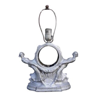 1930s Sculptural Cast Metal Clock and Lamp, Featuring Two Women For Sale