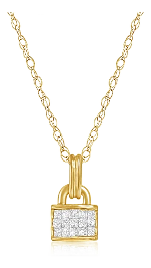 Princess Cut Diamond Padlock Necklace 16"