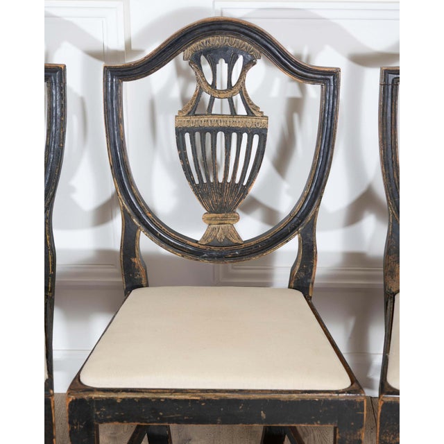 Set of Four 19th Century Swedish Blackened Wood and Gilt Lyre-Back Chairs For Sale - Image 14 of 18