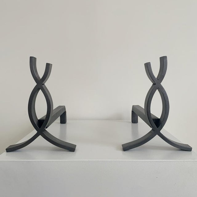 Cast Iron Flame Andirons, France, 1950s, Set of 2 For Sale - Image 14 of 15