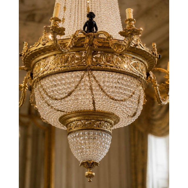 Mid20C Artisan Louis XVI Gold Bronze Crystal Chandelier-1 Pc For Sale - Image 6 of 18