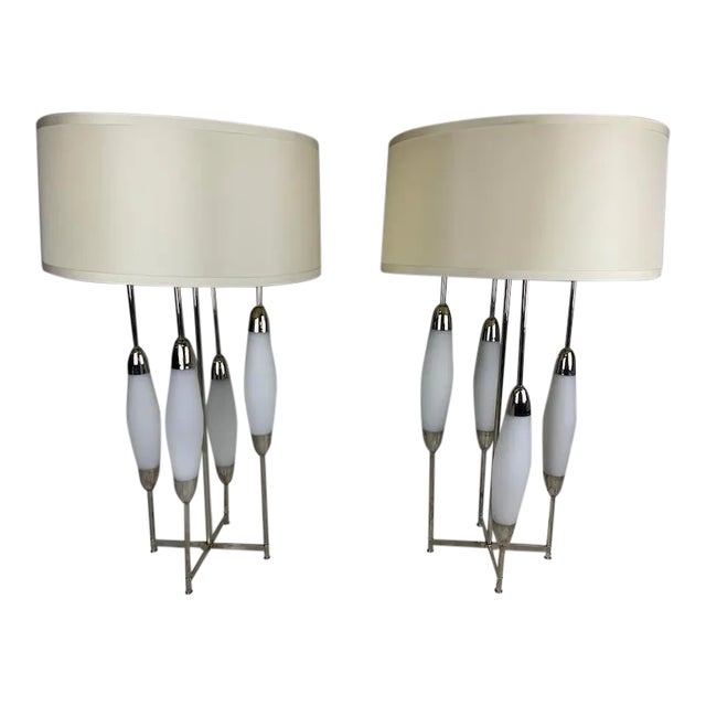 Mid 20th Century Murano Mirrored Globe Large Lamps - A Pair For Sale