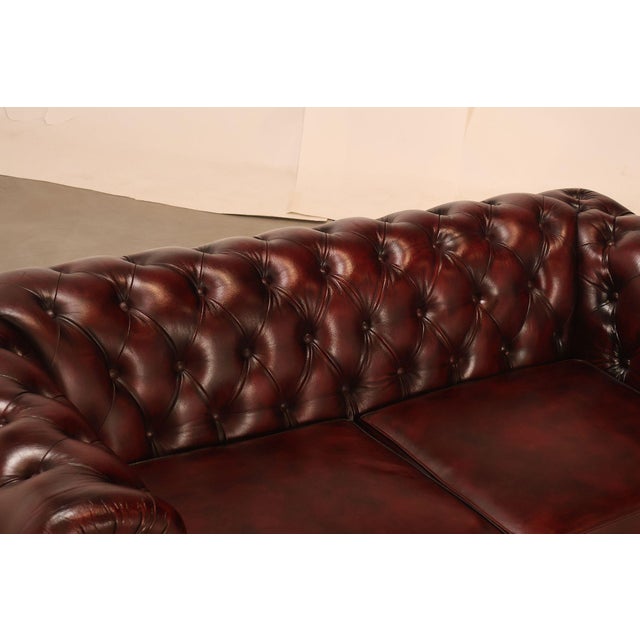 Chesterfield Style Oxford Red Tufted Leather Sofa For Sale - Image 4 of 18