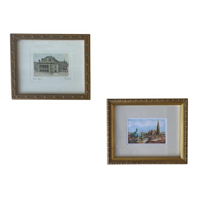 Vintage European Architecture Framed Prints – Set of 2 For Sale
