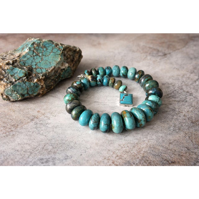 Hubei Turquoise Beaded Necklace With Sterling Silver Turquoise Clasp, 18.5" For Sale - Image 11 of 11