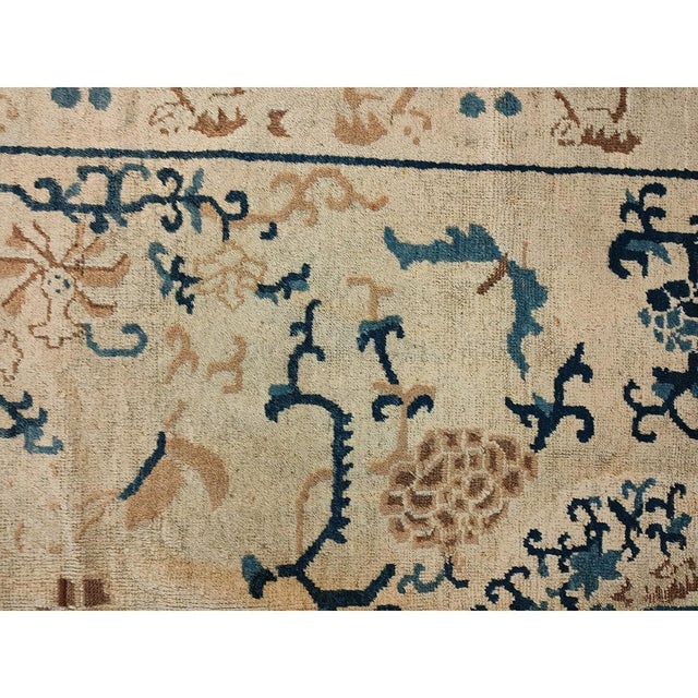 Beige 1880s Beige Foo Dogs Chinese Lions Medallion Antique Ningxia Small Rug For Sale - Image 8 of 9