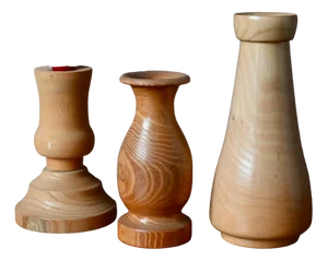Bohemian Vases and Candlesticks in Turned Wood , 1970s, Set of 3