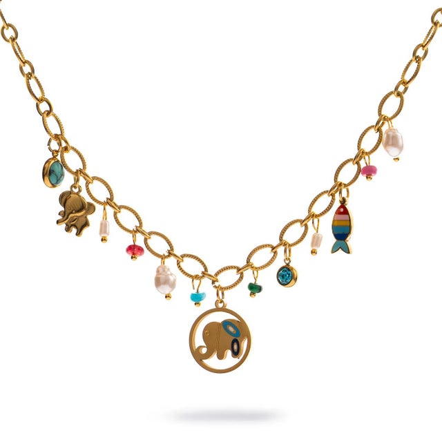 Gold Lucky Elephant & Fish Charm Choker Necklace For Sale - Image 8 of 8