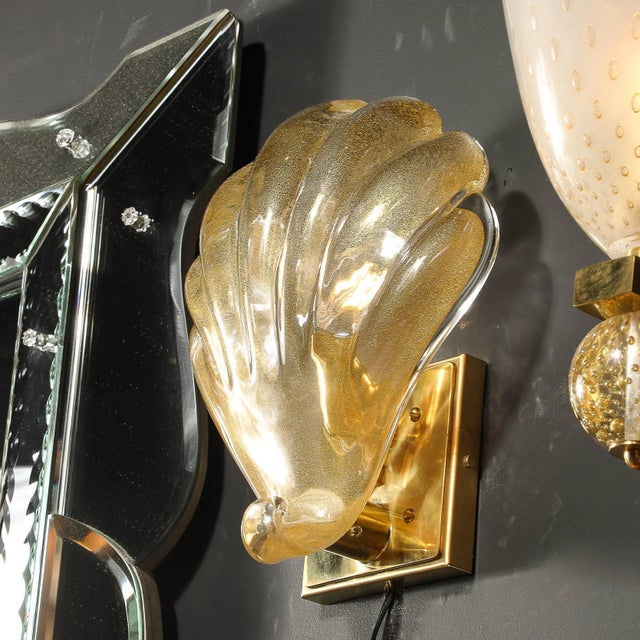 Modernist Hand-Blown Murano Glass Shell Form Sconces W/ 24 Karat Gold Flecks For Sale - Image 12 of 12