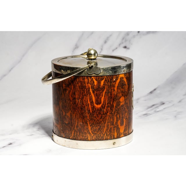 Wonderful Antique English Wood Biscuit Barrel Jar With Lid Silverplate Fittings Porcelain Liner Home Decor For Sale - Image 9 of 11