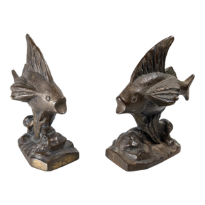 Mid-Century Pair of Cast Iron Bronzed Angel Fish Form Bookends