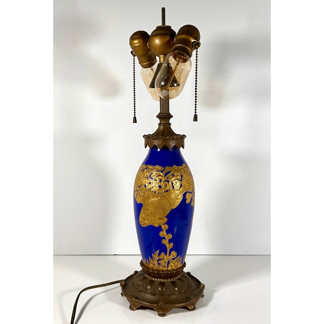 Rare & Original Rosenthal Cobalt Gilded Fish Lamp for your consideration. The lamp measures approx. 20 inches tall and...