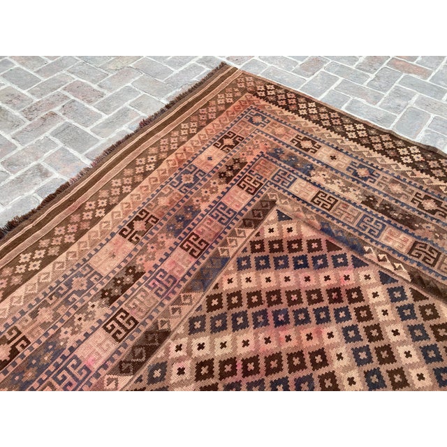 Textile Handwoven Maimana Ghalmori Kilim Rug in Brown, Blue and Rose, 9.6 X 13.6 Ft For Sale - Image 7 of 12