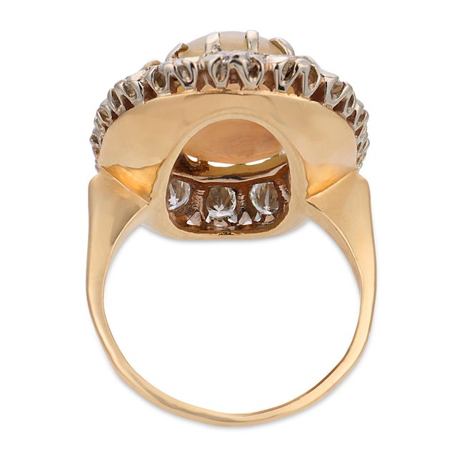 Vintage Opal Diamond 14k Yellow Gold Silver Cluster Ring, Size 6.75 For Sale In Los Angeles - Image 6 of 7