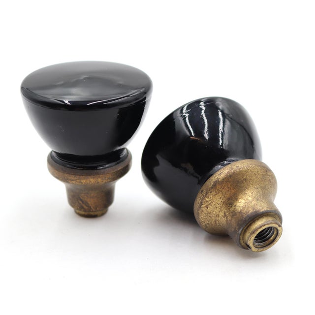 Vintage Art Deco Black Glass Passage Door Knob Set For Sale - Image 6 of 7