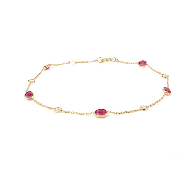 Not Yet Made - Made To Order 18k Gold Mozambique Ruby Diamond Station Chain Bracelet For Sale - Image 5 of 14