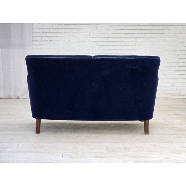 Danish Two-Seater Sofa in Dark Blue Furniture Velour, 1960s For Sale - Image 10 of 15