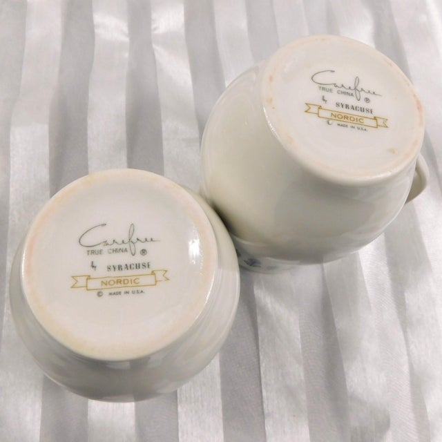 1960s Syracuse Sugar Bowl, Creamer, and Two Teacups in Nordic For Sale - Image 4 of 5