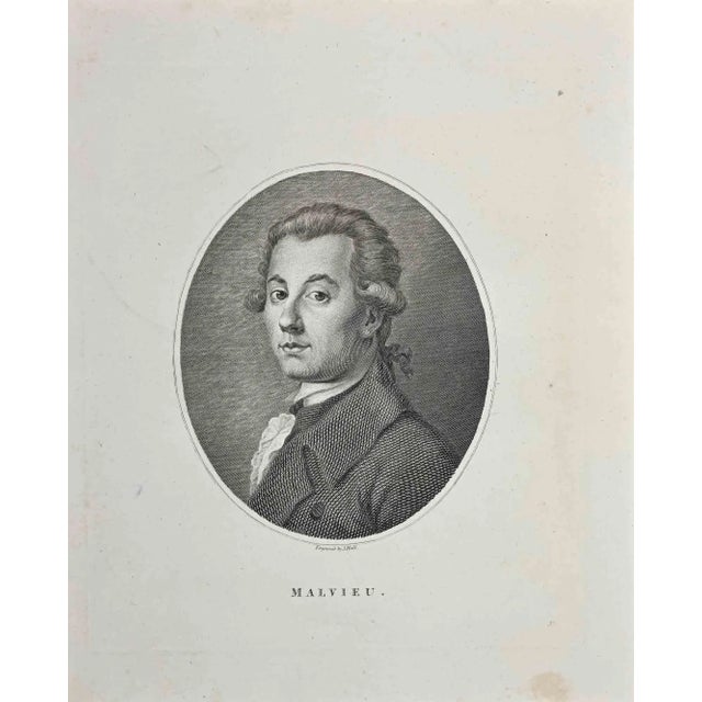 Portrait of Malvieu is an original artwork realized after John Hall (1737 - 1797). Original Etching from J.C. Lavater's...