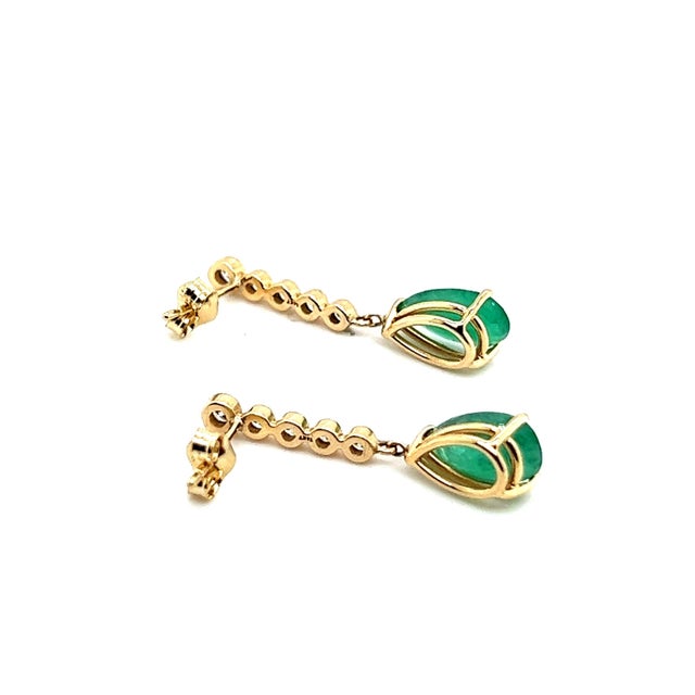 Natural Emerald Diamond Dangle Earrings 14k Y Gold 2.23 TCW Certified For Sale - Image 10 of 11