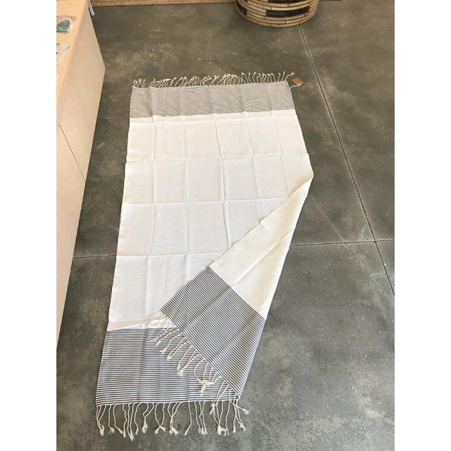 Handwoven Turkish Fouta Bath Towel Off White With Black Stripes and Fringe by Scents & Feel For Sale - Image 4 of 8