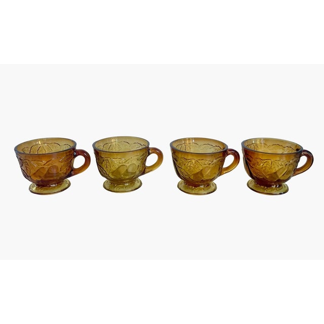 1970s Vintage Tiara Glass Footed Punch Cups - Dark Amber Burnt Honey Sweet Pear Design - Set of 4 For Sale - Image 5 of 7