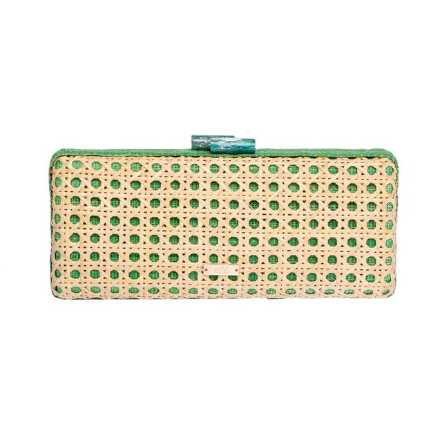 Mid-Century Modern Alessandra Long Clutch in Natural / Green For Sale - Image 3 of 5
