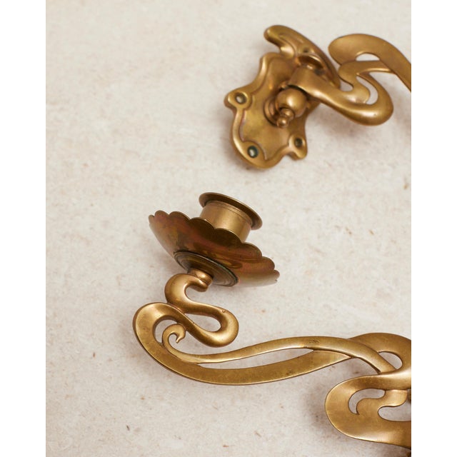 Art Nouveau Brass Taper Candlestick Rotating Sconces For Sale - Image 14 of 15