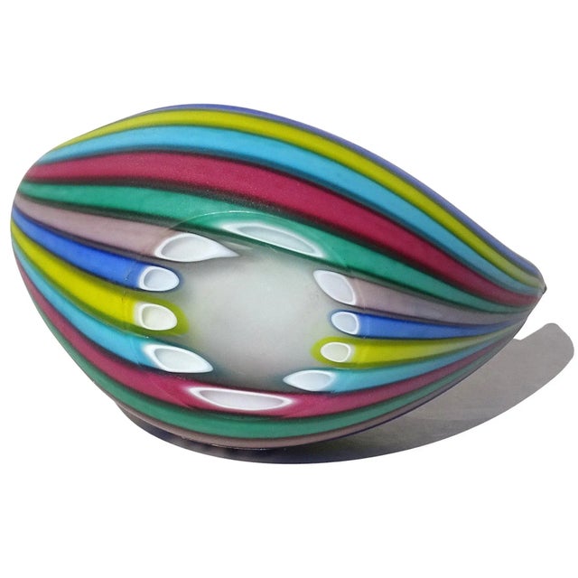 Murano Fratelli Toso Vintage Rainbow Colors Filigrana Ribbons Italian Art Glass Satin Surface Swan Figurine For Sale - Image 9 of 9