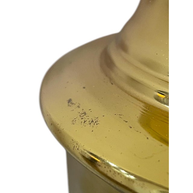 Metal Late 20th Century Extra Large Brass Urn Lamps With Navy Pleated Shades - a Pair For Sale - Image 7 of 11