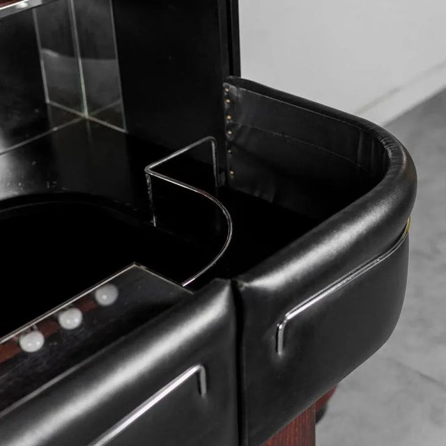 Wood and Leather Bar Cabinet with Stools, 1970s, Set of 3 For Sale - Image 13 of 18