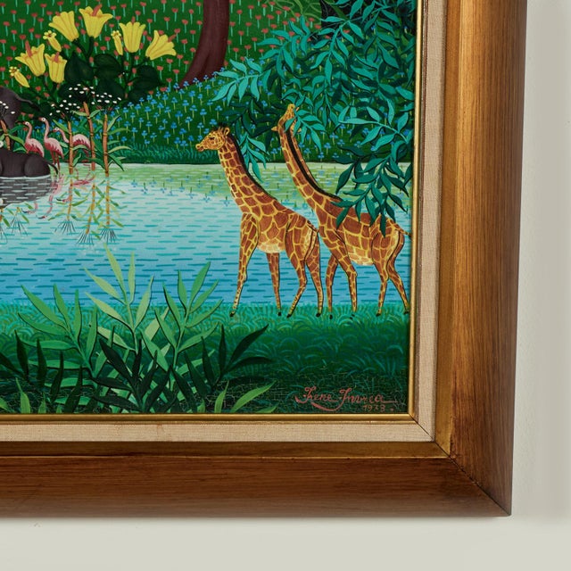 Vintage Haitian Painting of a Jungle Scene With Animals For Sale - Image 9 of 11