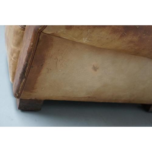 French Cognac Moustache Back Leather Club Chairs, 1940s, Set of 2 For Sale - Image 4 of 18