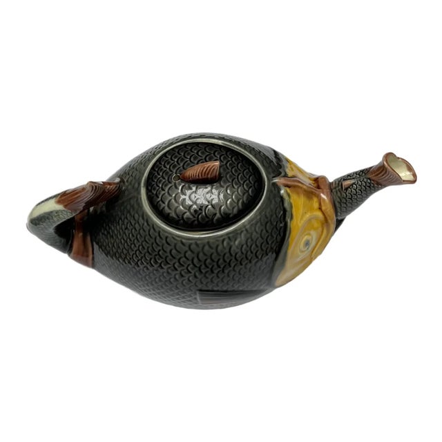 Majolica Teapot "Fish Swallowing Fish," English, 1870 For Sale - Image 4 of 6